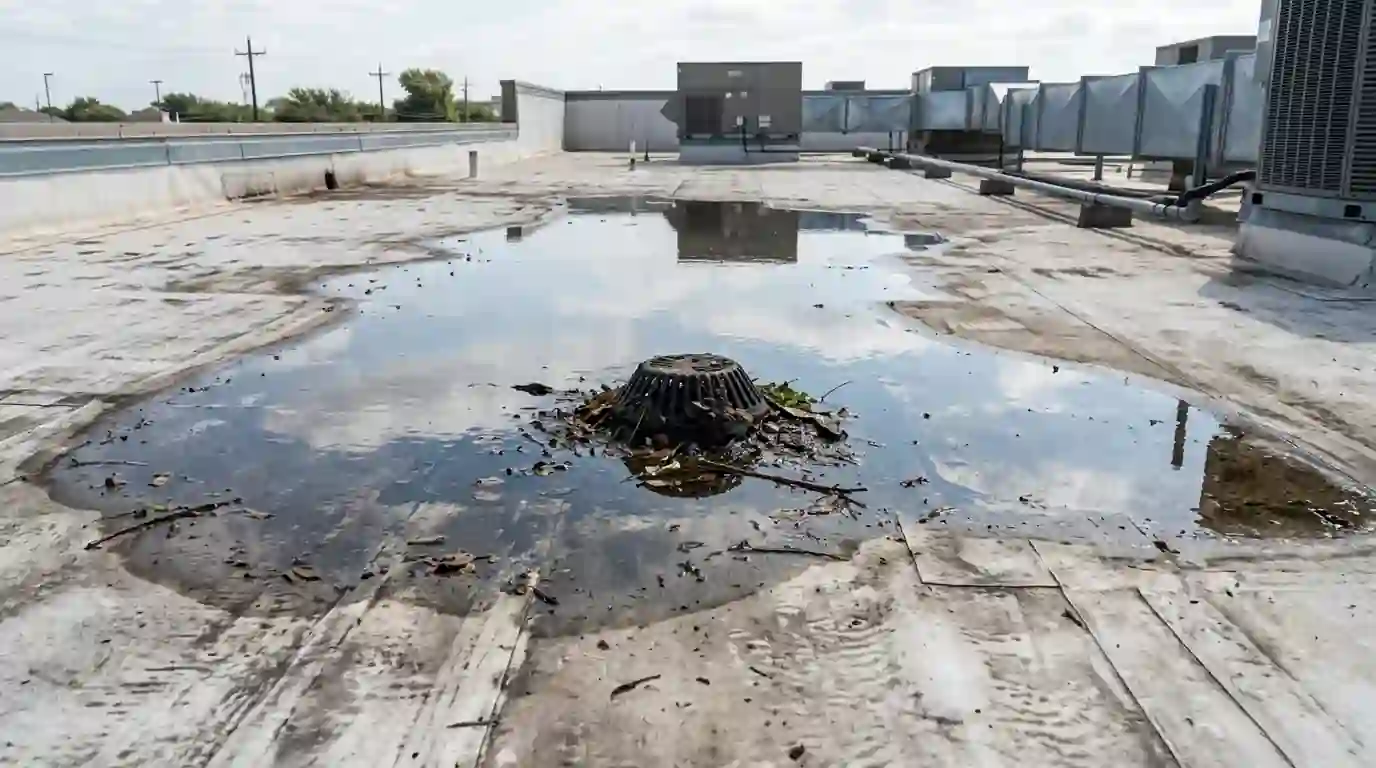 Ponding water on a Dallas flat roof
