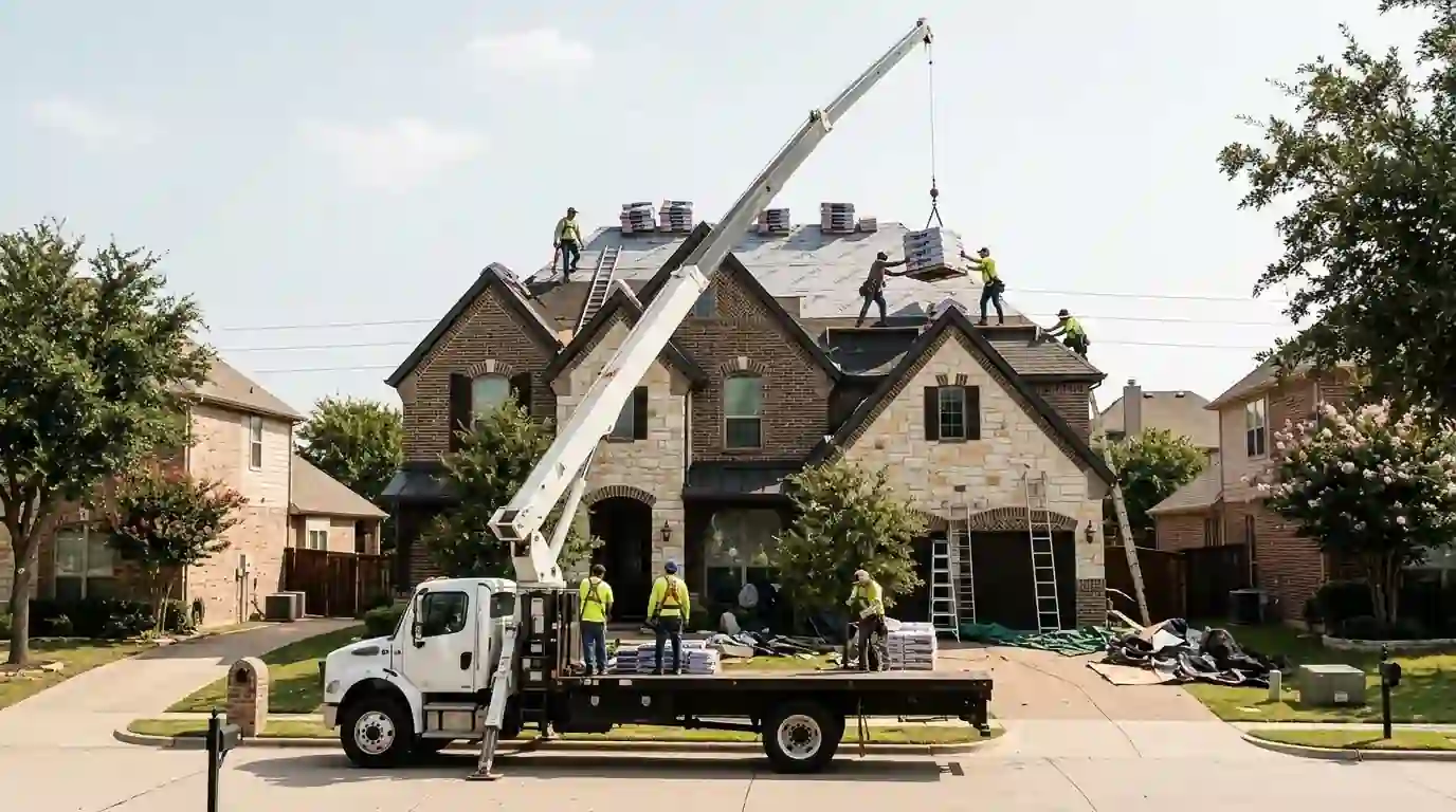 Roofing materials delivered to a Dallas job